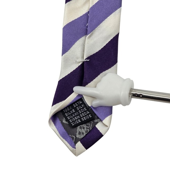 Bachrach Mens Striped Silk Necktie Made in Italy Purple Lavender Formal 58" - Picture 5 of 6